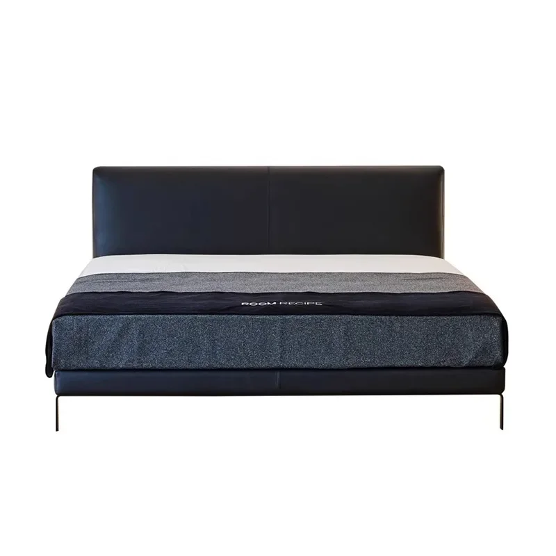 

Modern simple flush small apartment black leather Nordic Japanese double bed