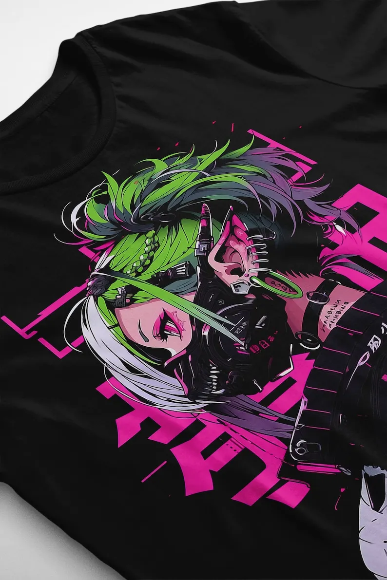 Cyberpunk Anime Goddess: Futuristic Harajuku Kawaii Manga Shirt