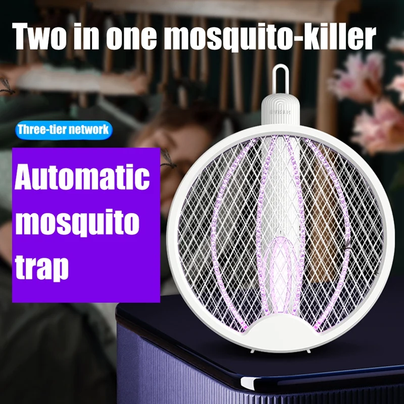 Lámpara matamoscas recargable para exteriores, raqueta repelente de mosquitos, DC3000V