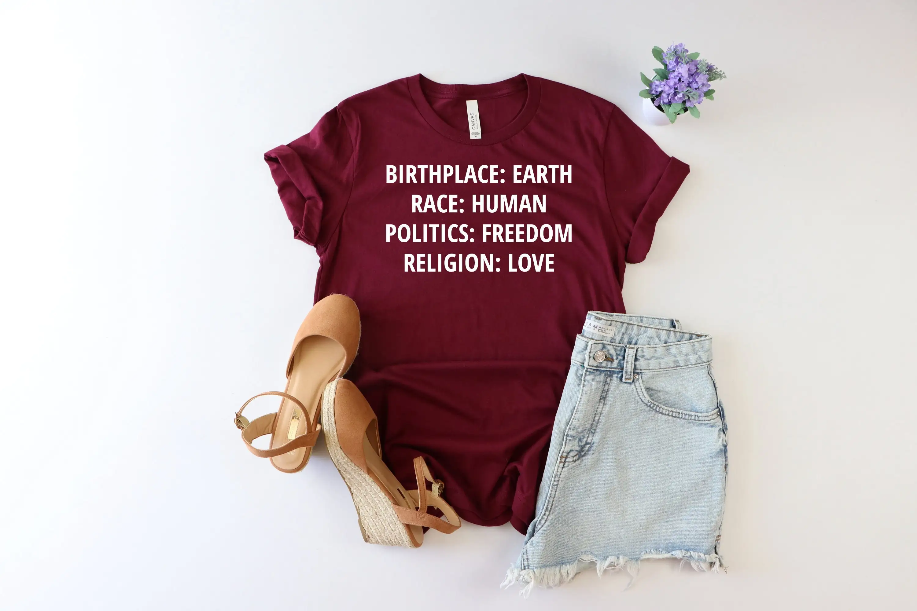 Birthplace Earth Race Human Politics Freedom Religion Love Equal rights shirt Humanity T Equality Activist