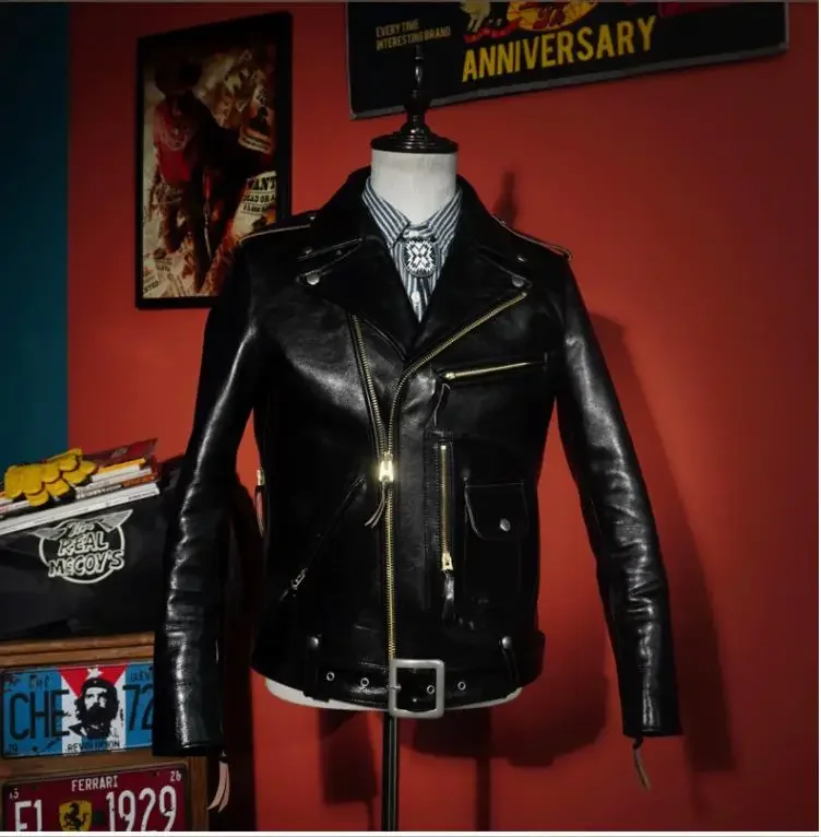 LNY!Wholesales.Luxury japanese tea core horsehide jacket.Classic motor Biker J24 leather coat.Vintage Heavy J22 leather cloth