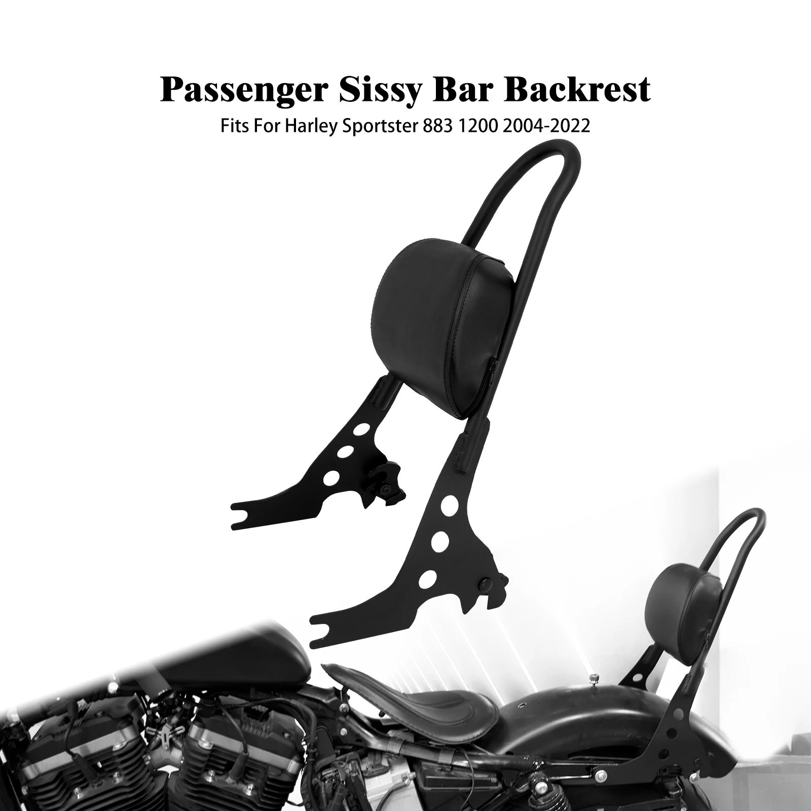 

Motorcycle Black Sissy Bar Rear Passenger Backrest Cushion Pad For Harley Sportster XL 1200 883 Iron Forty Eight Custom 2004-23