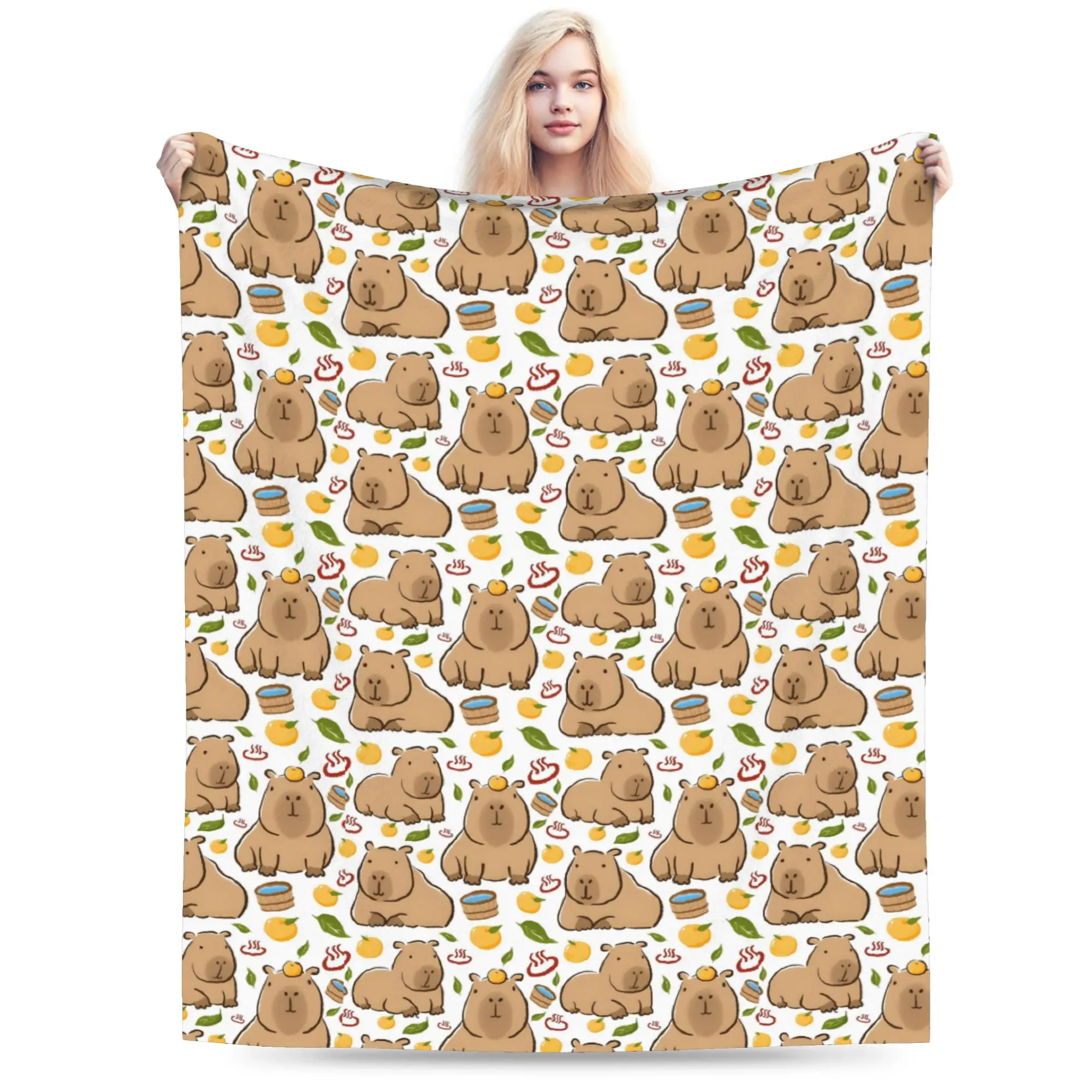 Custom Sofa Fleece Capybara Yuzu Onzen Bath Throw Blanket Warm Flannel Cartoon Funny Blankets for Bed Car Couch Bedspreads