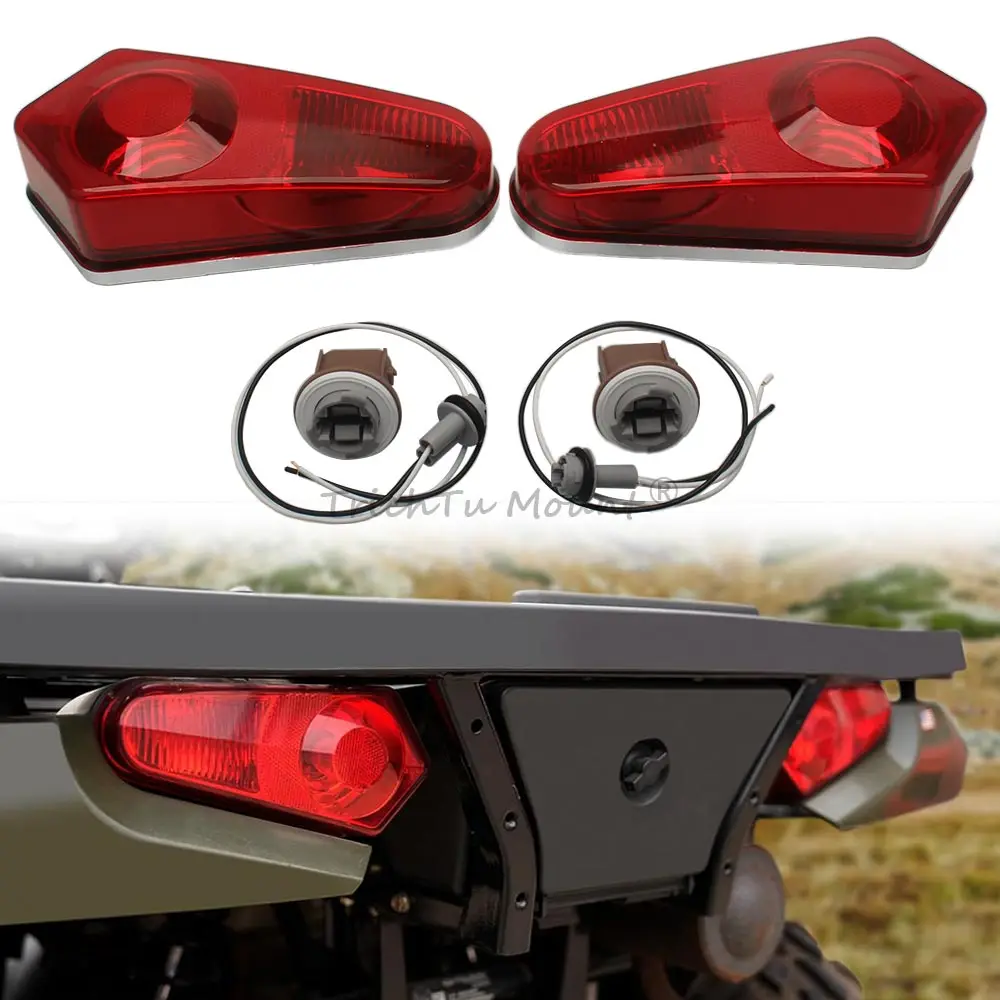 1 Pair Rear Taillight Lampshade With Wire Ip67 (Not Include Bulb) Fits For Polaris Rzr/Sportsman Atv/Utv 2009-2025 Chrome Red