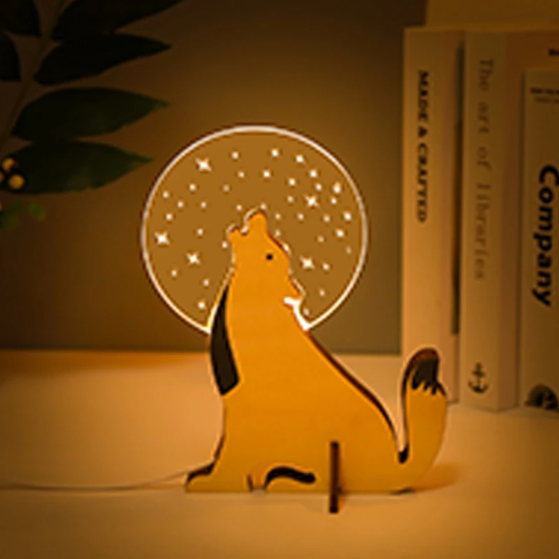 Animals LED Night Light Wooden Acrylic Table Lamp Ornament For Baby Kids Bedside Lights Pelican Sirius Whale Toucan USB