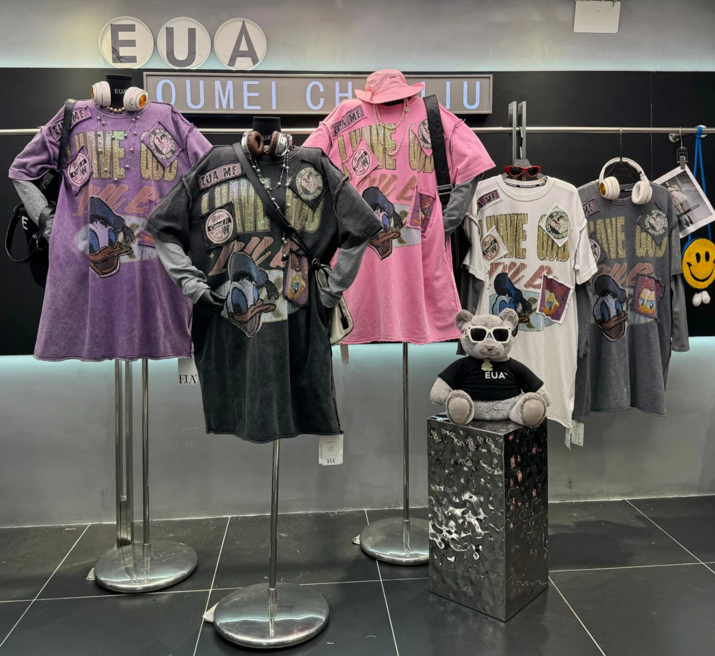 European Style Print Loose Casual Sweatshirt 2025 Autumn New Mid-Length Oversized Colorful Cartoon Long Sleeve Sweatshirt Women