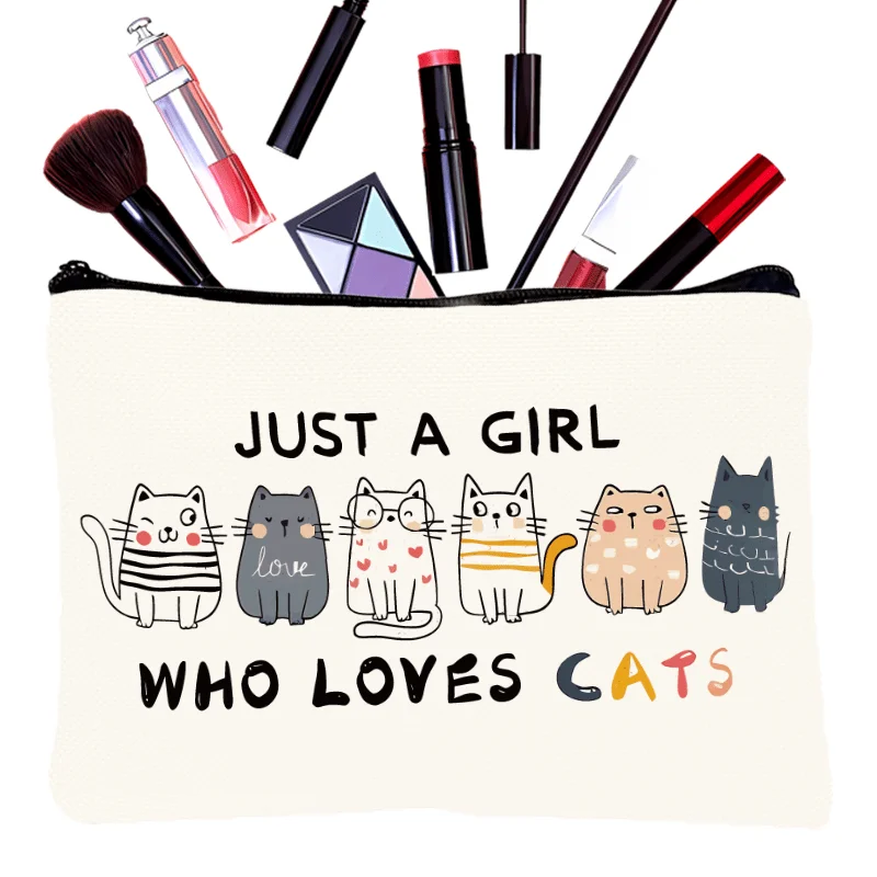 Cute Cat Themed Gift Travel Makeup Pouch with Zipper for Cat Lovers Cat Toiletry Bag Funny Cat Mom Birthday Christmas Gift