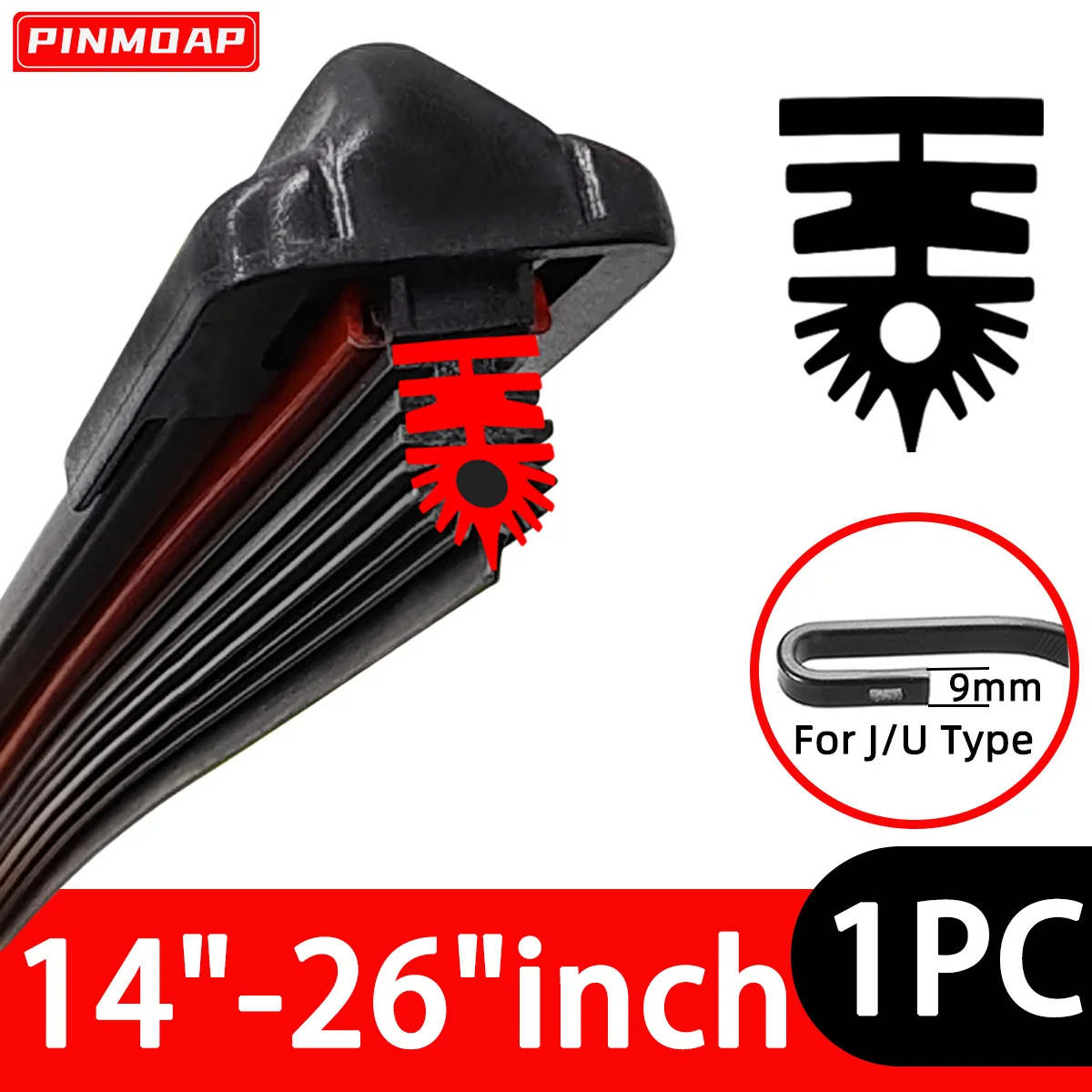 PINMOAP Auto-Scheibenwischer ist geeignet für J/U-Haken, 11-lagiges Gummistreifen-Design, Wischerblätter, 14 Zoll, 16 Zoll, 17 Zoll, 18 Zoll, 19 Zoll, 20 Zoll, 21 Zoll, 22 Zoll, 24 Zoll, 26 Zoll