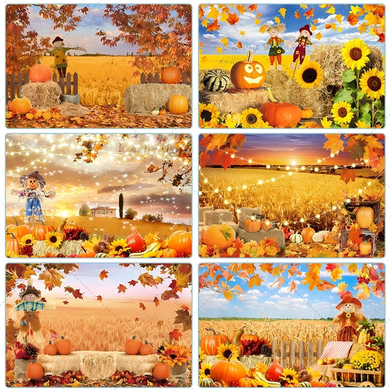 

Thanksgiving Photo Backdrop Autumn Maple Leaf Pumpkin Fall Harvest Farm Background Birthday Party Baby Shower Decor Banner