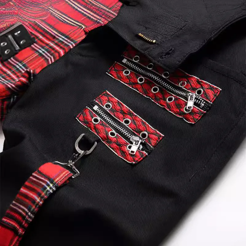 Jeans Heren Nieuwe Jarretel Kleurblokkering Slim Fit Hiphop Persoonlijkheid Grappig Ontwerp voor Heren Denim