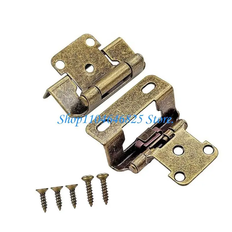 Set of 2 Practical Antique Steel Kitchen Cabinet Hinges With 1/2Inch Overlays Partial Wrap Closing Half Hide Designs