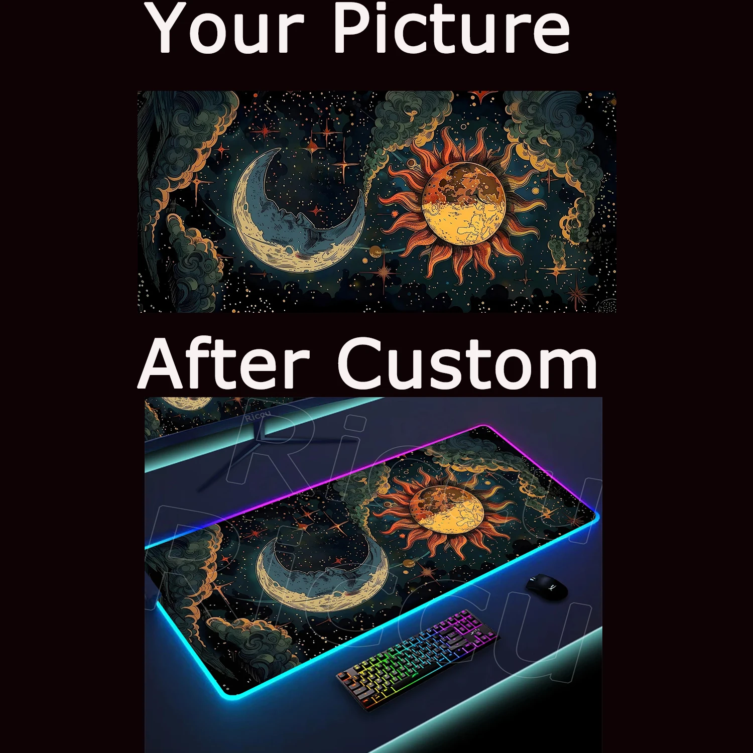 Diy RGB Desk Mat PC Computer Custom Game HD Mousepad LED Playmat Non-Slip Rubber Carpet Mouse Pad Desktop XXL 400x800mm Mice Mat