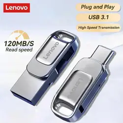 Lenovo 2TB USB 3.1 Flash Drives Type C High Speed Metal Pendrive 1TB Portable 2-IN-1 USB Drive Waterproof Memoria USB Flash Disk