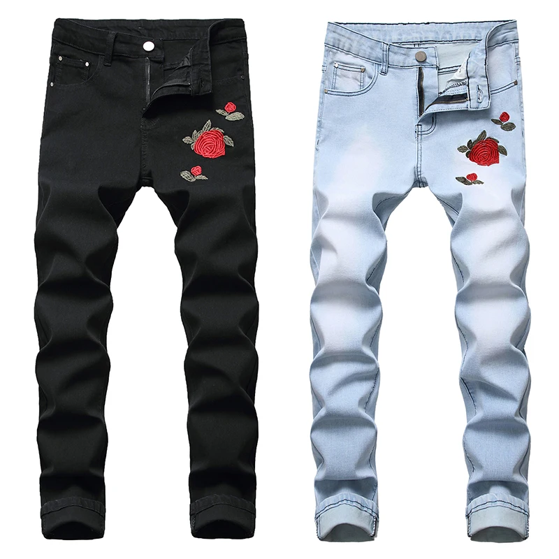 

Men's Slim fit Jeans With High Street Fashion Embroidery High-quality Brand Blue and Black