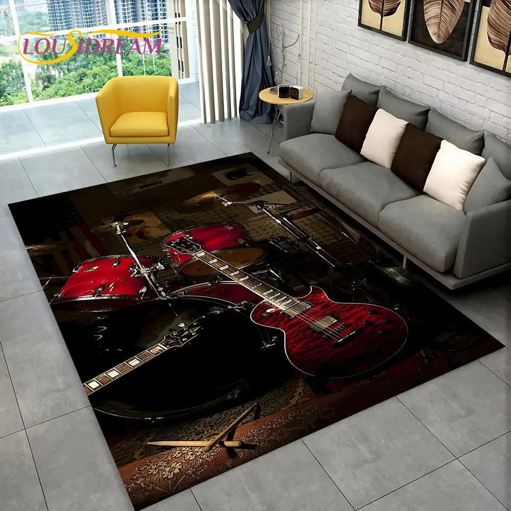 

Drum Kit Music Instruments Area Rug,Carpet Rug for Living Room Bedroom Sofa Doormat Decoration, Kids Play Non-slip Floor Mat 3D