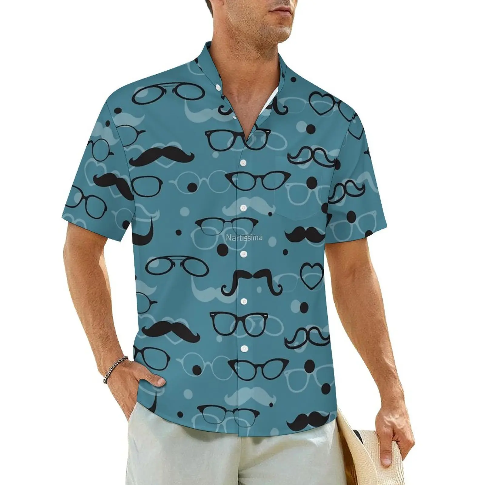 

Glasses Print Beach Shirt Hipster Elements Hawaiian Casual Shirts Men Vintage Blouses Short Sleeve Y2K Funny Custom Clothing