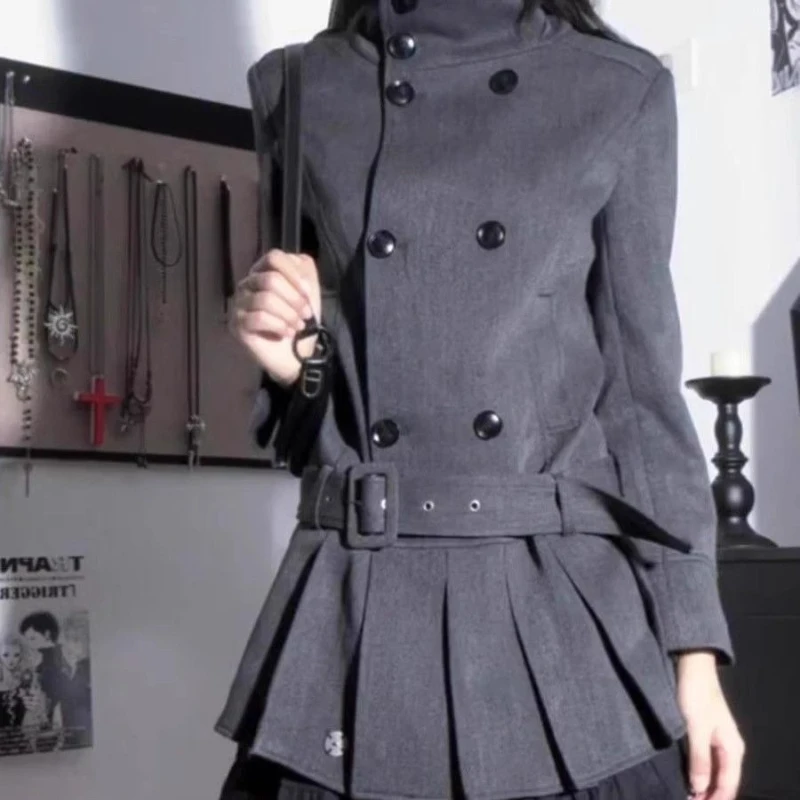 Korea Chic Lazy Stand Collar Premium Coat Minority Preppy Style Slim Waist Minority Personalized Elegant Outwears