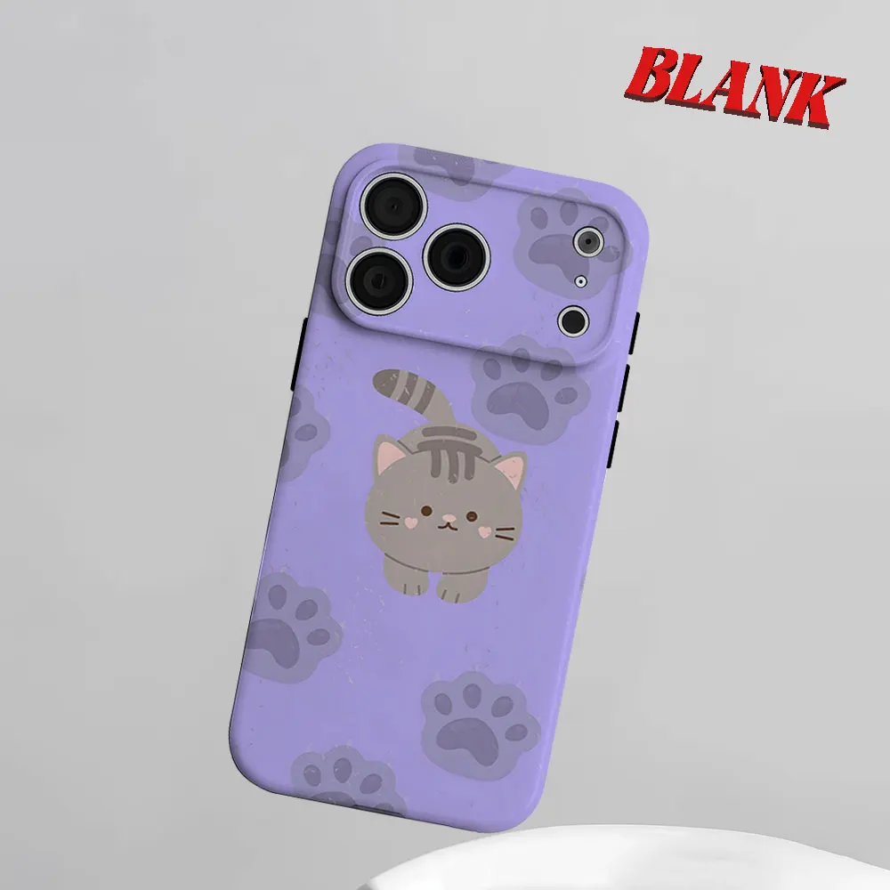 

Purple Cat Paws 2-in-1 Phone Case For iPhone 17 16 15 14 13 Pro Max Air 16e INS Flower Hard PC Bumper Cover Coque