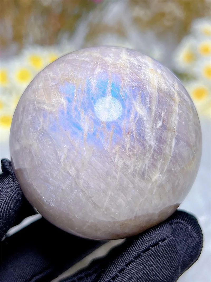 Natura Crystal  Moonstone SPhere With Rain Bow Free Form  Carving Reiki Healing Stone Home Decoration Exquisite Gift