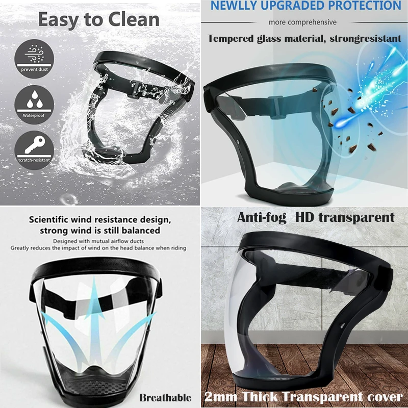 Full Face Shield for Kitchen Tools Oil-splash Proof Motorcycle Bicycle Cycling Windproof Mask Protection Glasses Dusting Mask