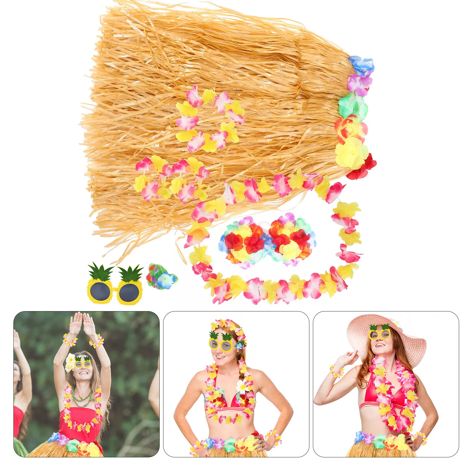

1 Set Hawaiian Party Decorations Flowers Leis Garlands Tropical Beach Birthday Summer Event Supplies Skirt Luau Costume