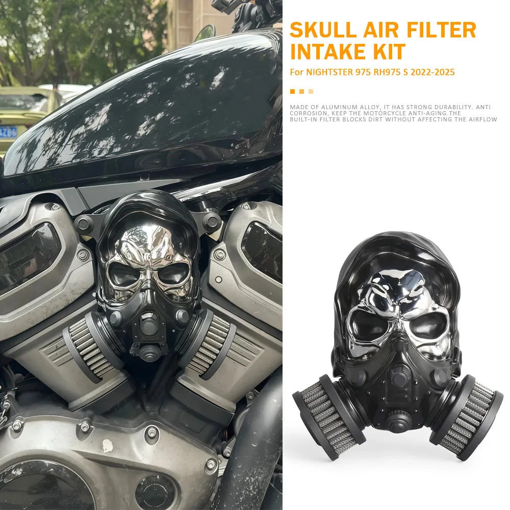

Aluminum-Magnesium Alloy Skeleton Filter Intake Filter Skull High-Flow Air Cleaner Kit For Nightster 975 RH975 S 2022-2025