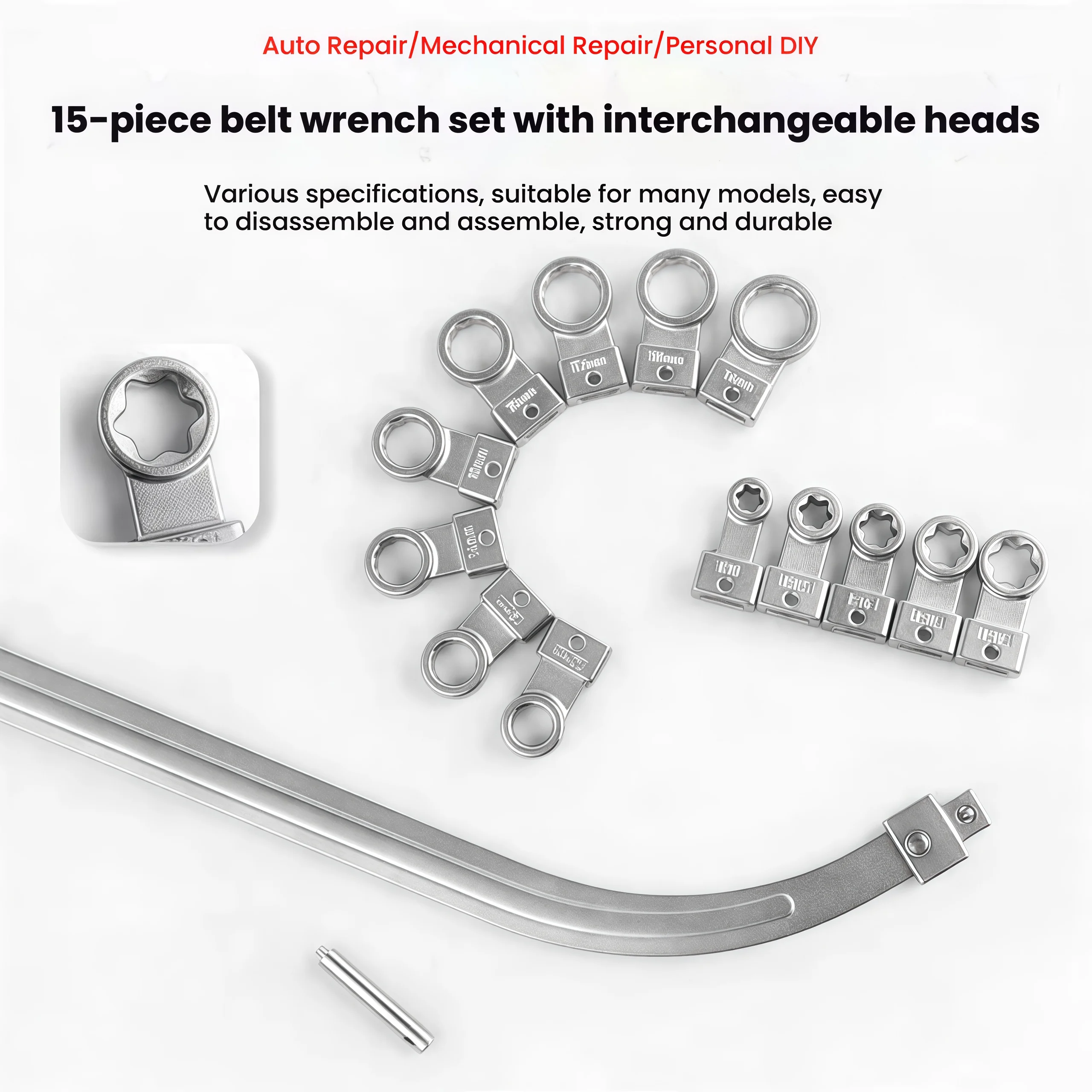 15Pcs Idler Pulley Adjustment Wrench Belt Tension Tensioning Adjuster Lever Tool Extension Wrench Workshop Tool