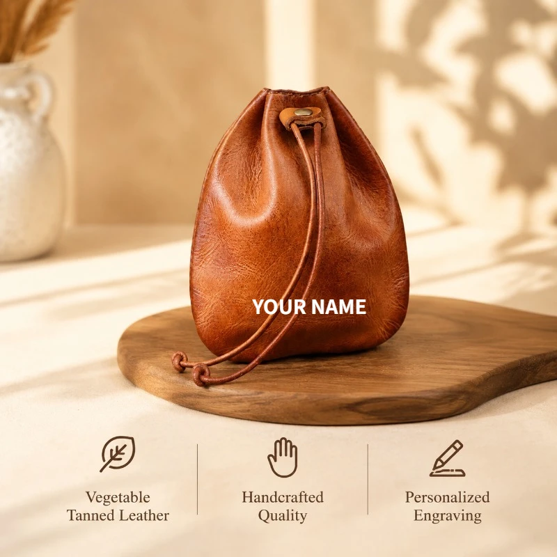 Vintage Leather Coin Purse Handcrafted Patina Cowhide Key Pouch Earphone Storage Bag Personalized Engraved Mini Wallet
