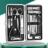 19Pcs Portable Stainless Steel Nail Clippers Set Home Foot Trimming Manicure Kits Beauty Leather Sleeve Nail Care Kit Men/Women