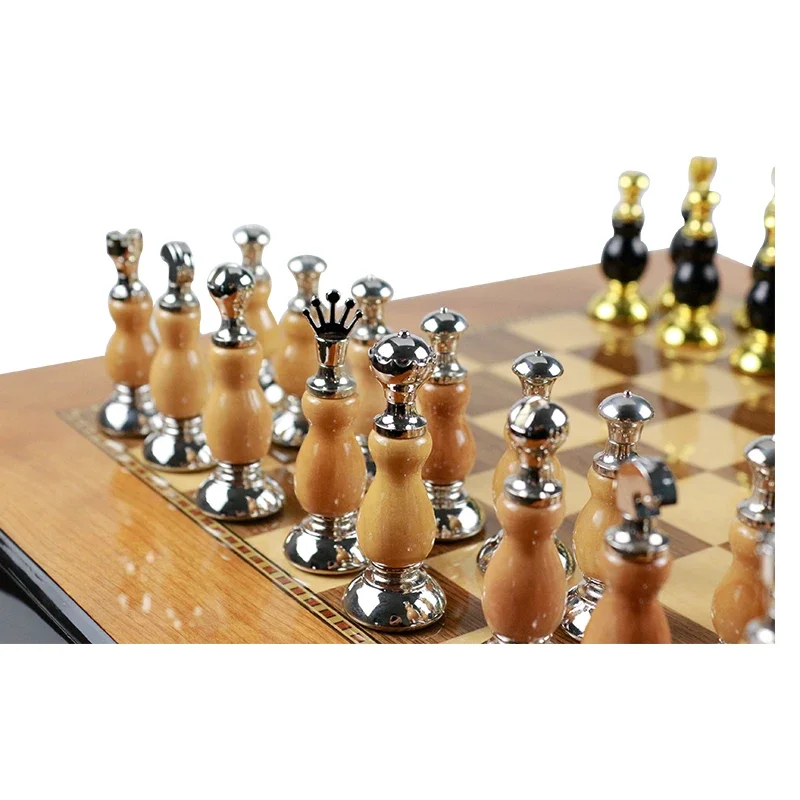 Chess Set with box - Folding Standard Travel Chess Board Game Handmade with Storage for Chess