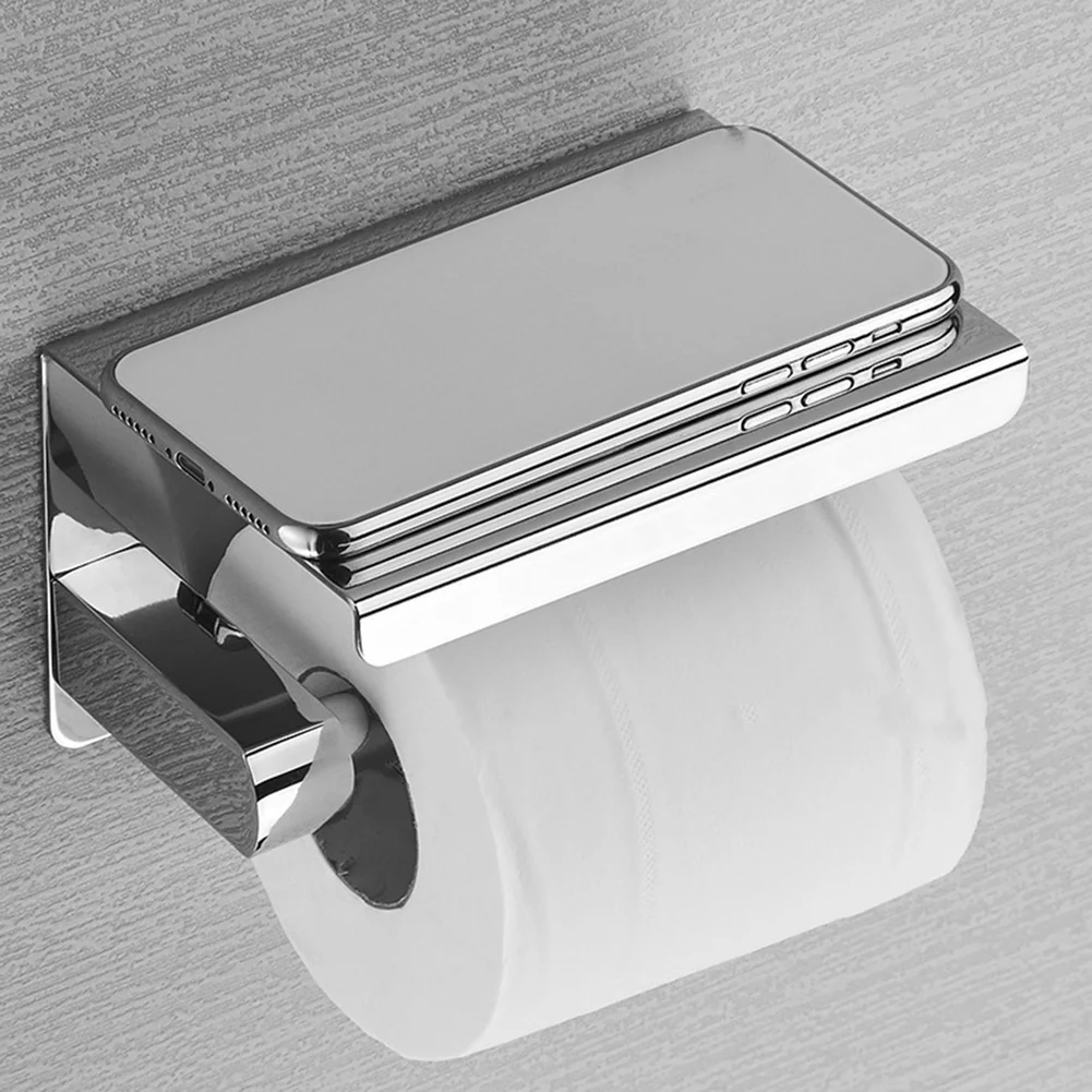 304 Stainless Steel Toilet Paper Holder with Phone Shelf, Bathroom Tissue Holder Toilet Paper Roll Holder