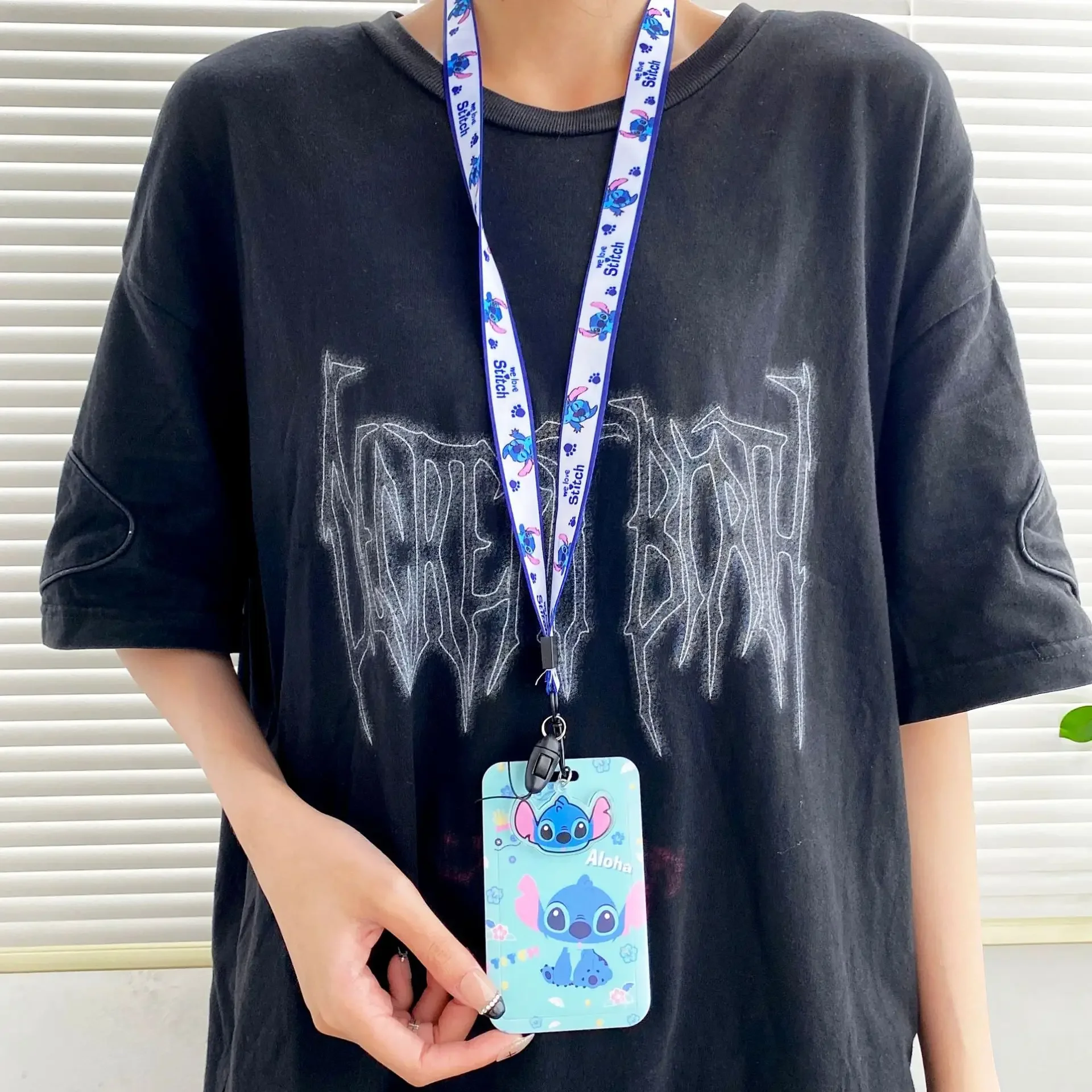 Disney Stitch ID Badge Holder Lanyards Pendant Lovely Girls Lilo Door Card Holders Neck Strap Keychain Women Credential Gift image 4
