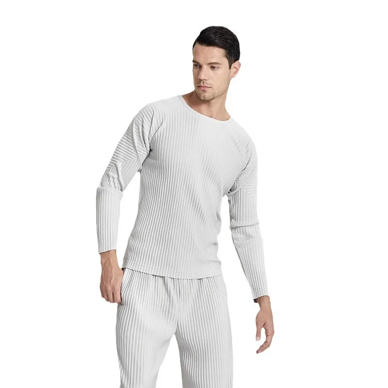 Miyake Pleated New 2025 Pleated Round Neck Long Sleeved Pleated Men's Top Autumn and Winter T-shirt Japanese Retro Style
