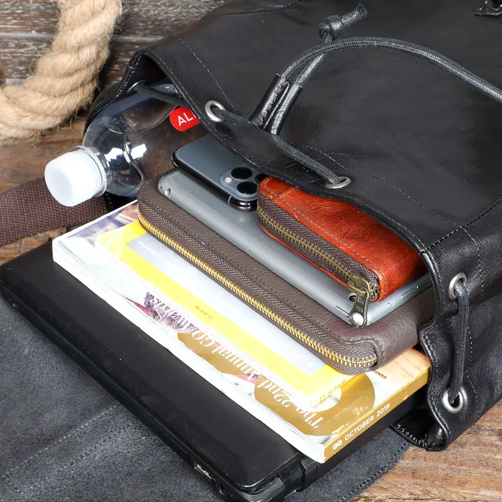 Lässiger Herrenrucksack aus echtem Leder, Laptoptasche für Herren, Reisetasche, Obermaterial aus Rindsleder, modischer Herrenrucksack im Preppy-Stil – Detail 24