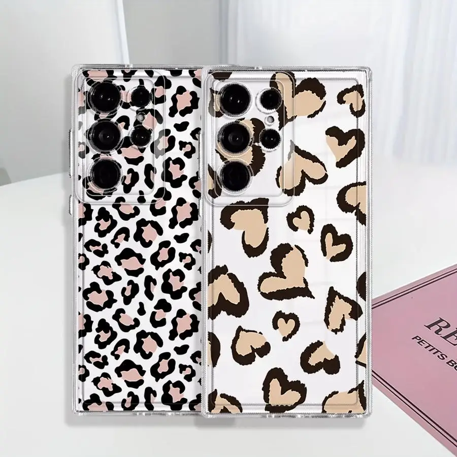 Phone Cover Case for Samsung Galaxy S26 S22 FE S23 Ultra S24 S25 Edge Note 20 Ultra 10 S20 Plus S21 Leopard Print Heart