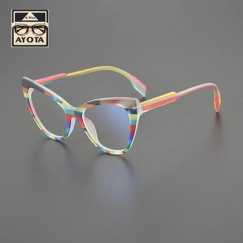 

Personality Cat-eye Glasses Frame Women's High Quality Fashion Color Matching Acetate Myopic Reading Men's Prescription Glasses