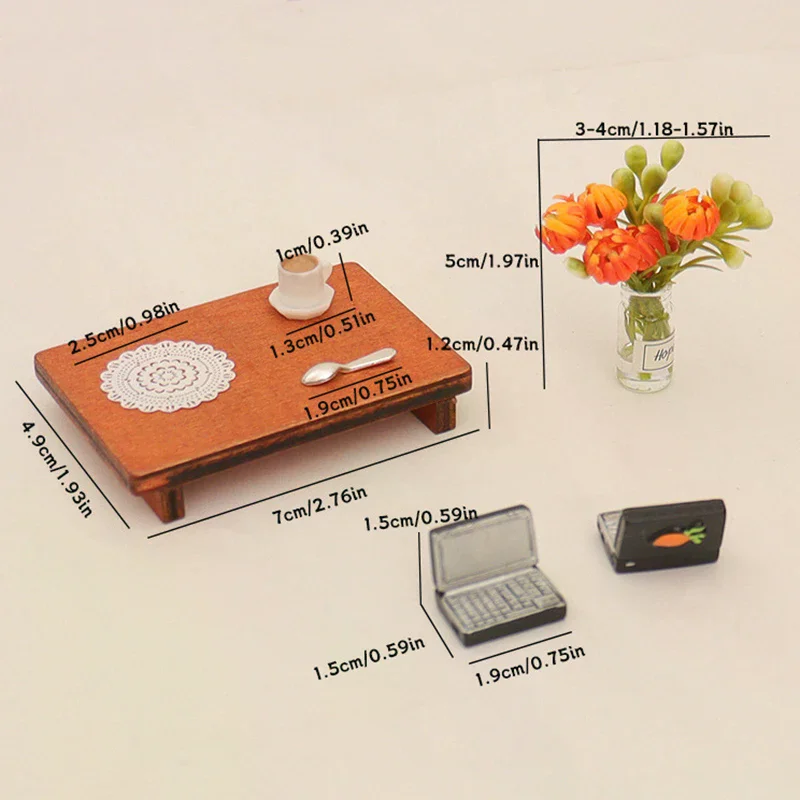 ชุดคอมพิวเตอร์จิ๋ว 1/12 สำหรับบ้านตุ๊กตา โต๊ะเตี้ย แจกัน ของตกแต่งบ้านตุ๊กตา ของเล่นเด็ก ของขวัญ