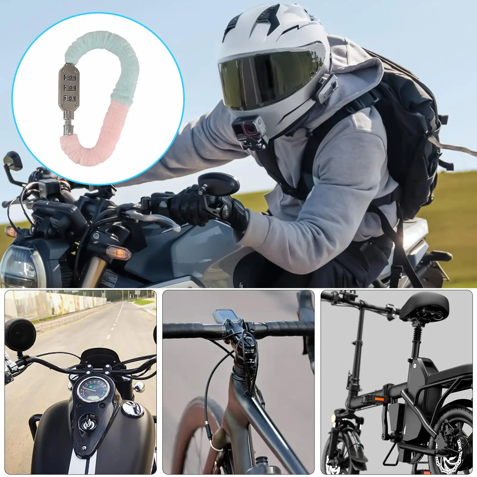 

Motorcycle Helmet Combination Lock 3-Digit Backpack Locking Motorbike Combination Carabiner Clips For Riders Travelers Women Men