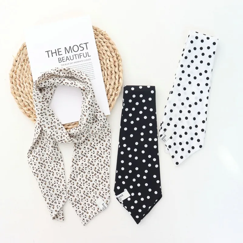 

Leopard Print Thin Narrow Long Silk Scarf Women's All-Match Scarf Arm Bag Ribbon South Korea Small Scarf Bandana Headband