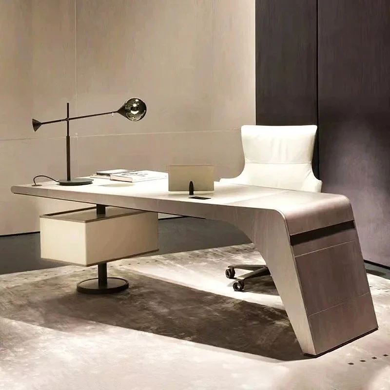 طاولة كمبيوتر خشبية متكاملة من الجلد المصنوعة من الألياف الدقيقة الإيطالية الخفيفة الفاخرة #6