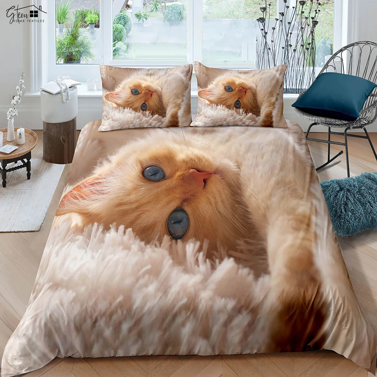 Cute Cat 3D Printed Quilt Cover King Queen Bedding Set Quilt Cover Pillowcase 100% Polyester Machine Washable 3 Pieces