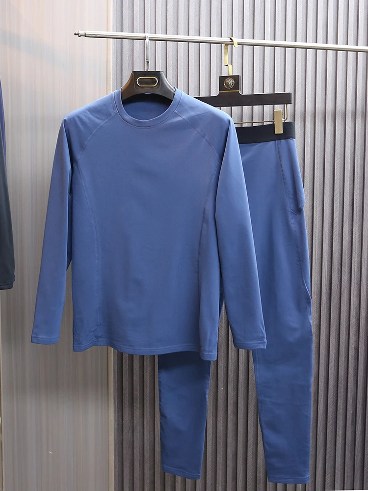 

Men's Thermal Underwear Set Fce Lined Thiened Base Layer irt Long Sve round Ne Pure Color Young Men's Warmth Wear