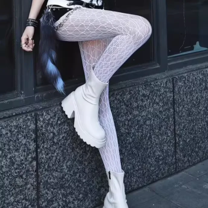 

Classy New Diamond Grid Jacquard Mesh Bodystockings Women's Thin Pantyhose Slimming Gothic Socks Lolita Style White Tights