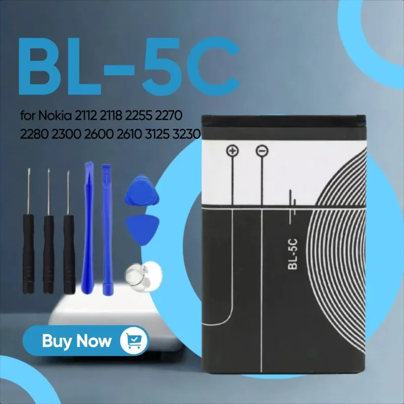 

3.7V 1020mAh Battery BL-5C Rechargeable Batteries for Nokia 2112 2118 2255 2270 2280 2300 2600 2610 3125 3230