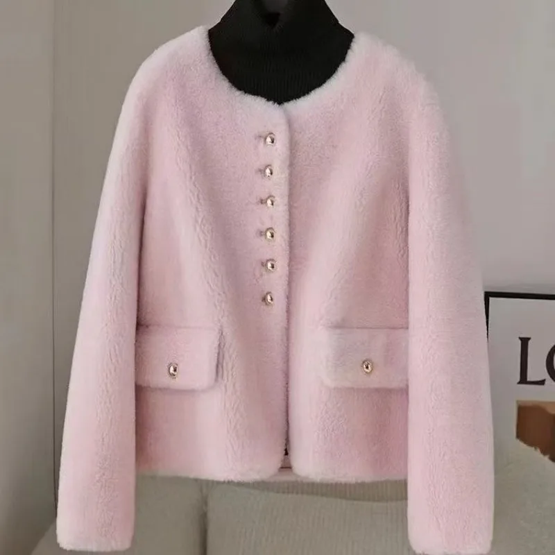 Chaqueta de piel sintética de un solo pecho con cuello redondo de alta calidad, abrigos de piel ecológicos de visón sintético suave de lujo, abrigo de visón para mujer