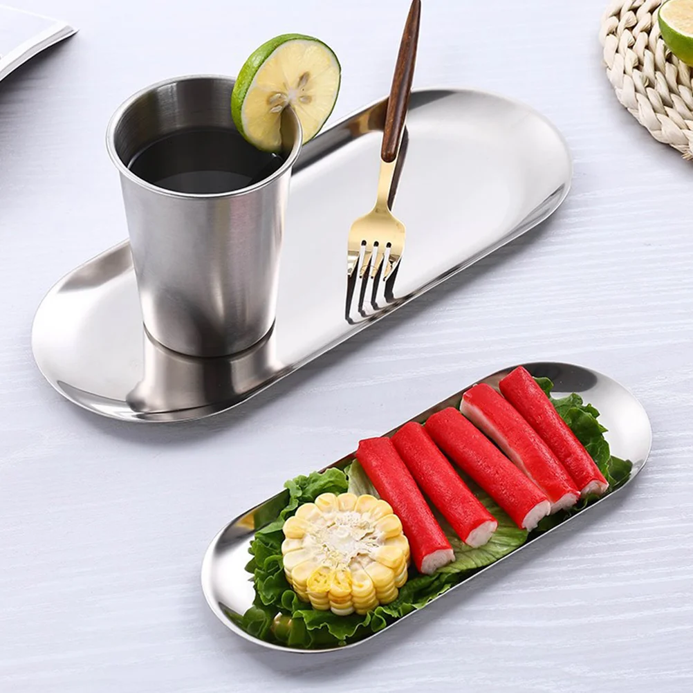 

2 Pcs Jewelry Storage Tray Stainless Steel Food Serving Trays Display Silver Dessert