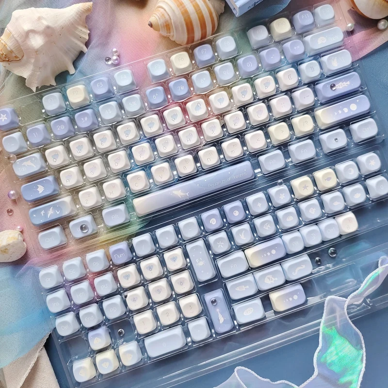 130 Keys MOA Profile PBT Keycaps Blue Dream Five Sided Dye Sublimation Keycaps for Cherry MX Switches Mechanical Gamer Keyboard