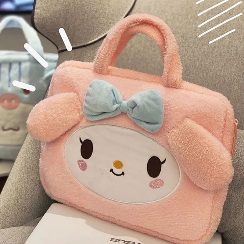 Miniso Sanrio Kuromi Cinnamoroll Laptop Bag Cartoon Cute Plush Ipad Bag 11inch 15.6 14nich Office Student Portable Girl Gifts