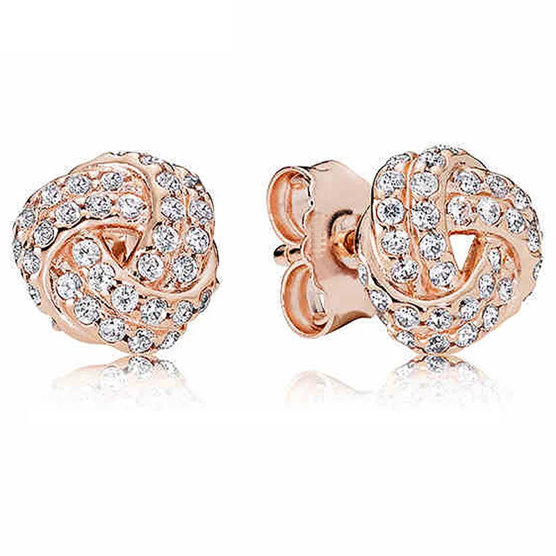 925 Sterling Silver Rose Gold Love Knot Necklace Set