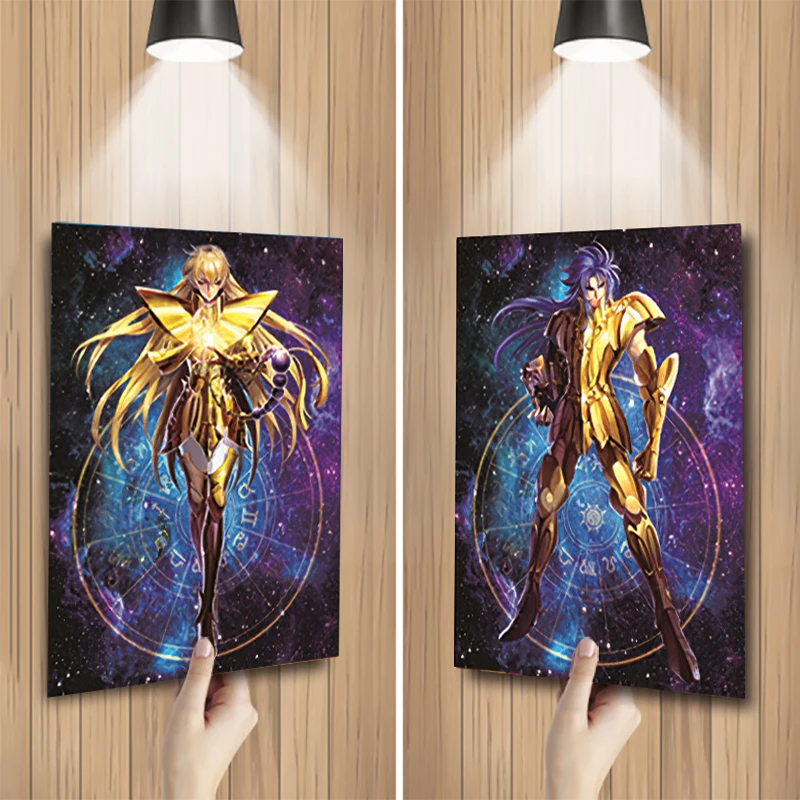 Gold Saint 3D Lenticular Poster Anime Print Poster 3D Lenticular Flip Changing Pictures 3D Wall Sticker Gift Home Decor Toy